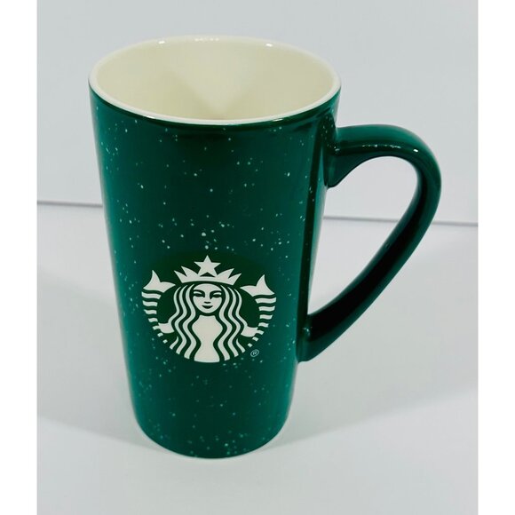 Starbucks Coffee Green Speckled Ceramic Tall Coffee Mug 16 Oz Mermaid Logo - Picture 2 of 9